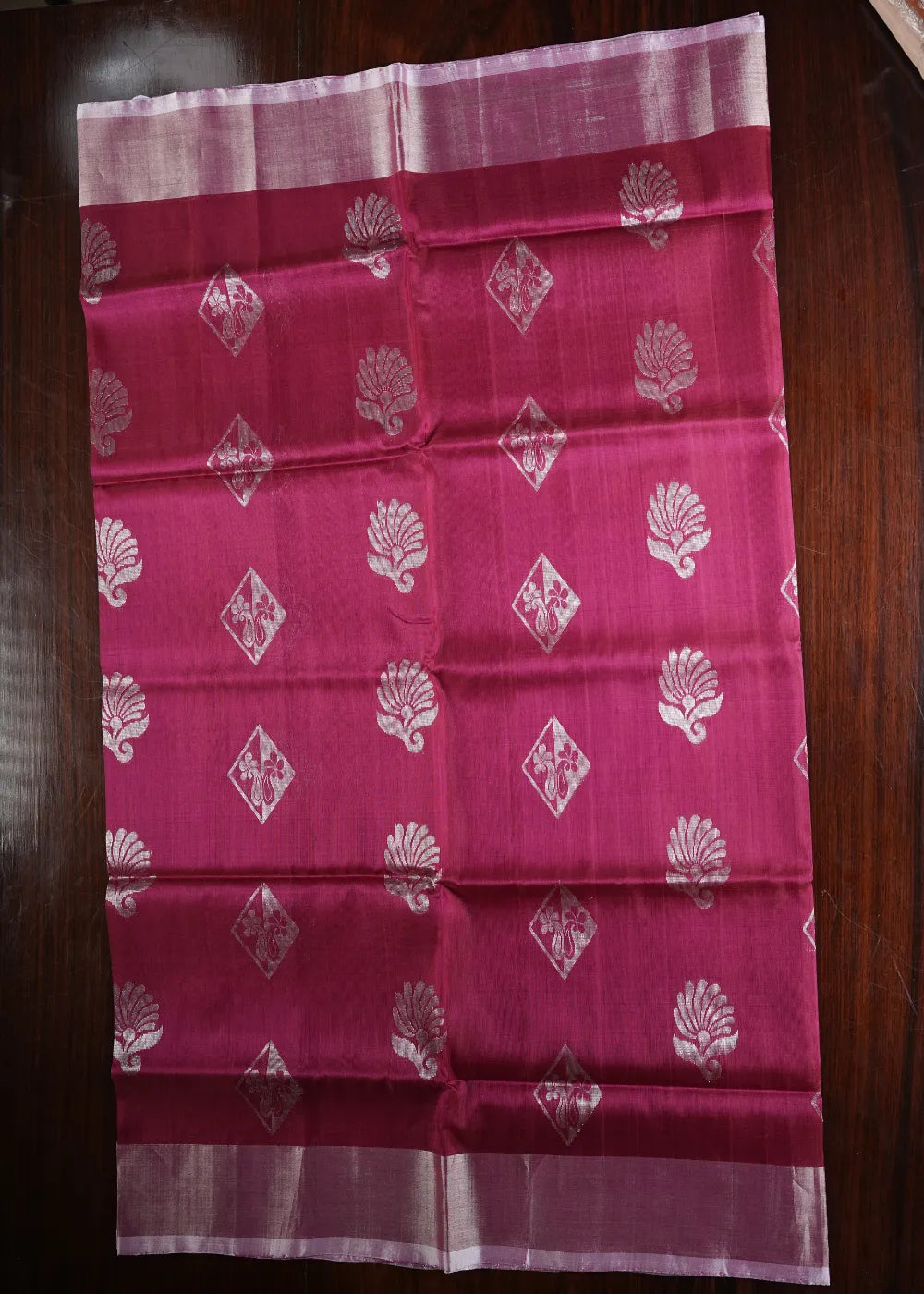 Pink Uppada Silk Saree with Silver Bhutta and Khaddi Border