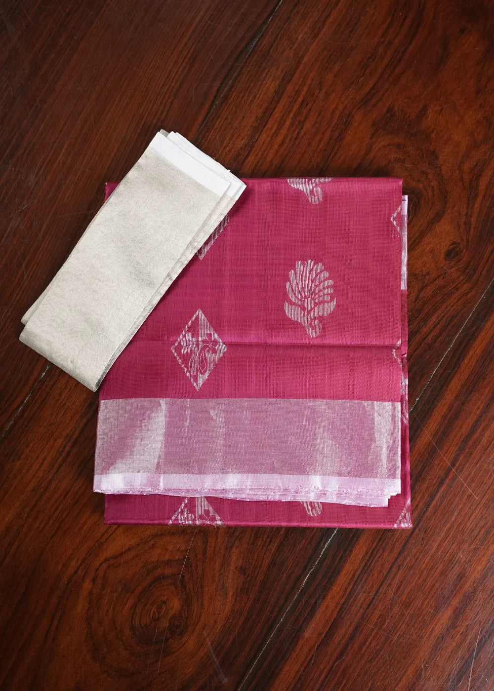 Pink Uppada Silk Saree with Silver Bhutta and Khaddi Border