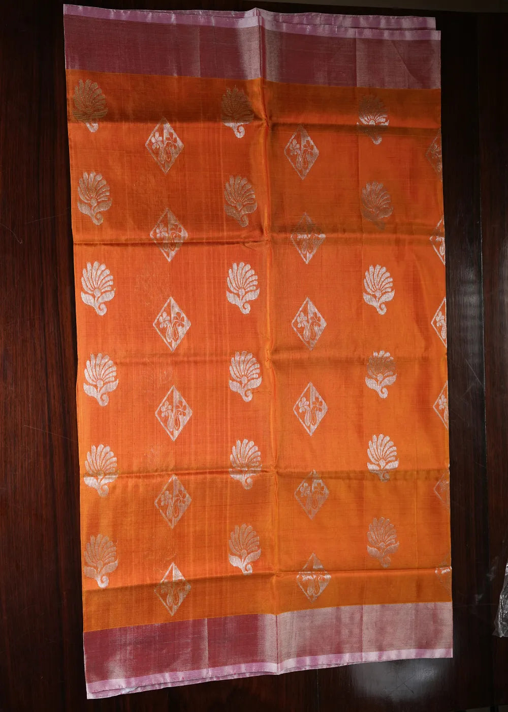 Orange Uppada Silk Saree with Silver Bhutta and Khaddi Border