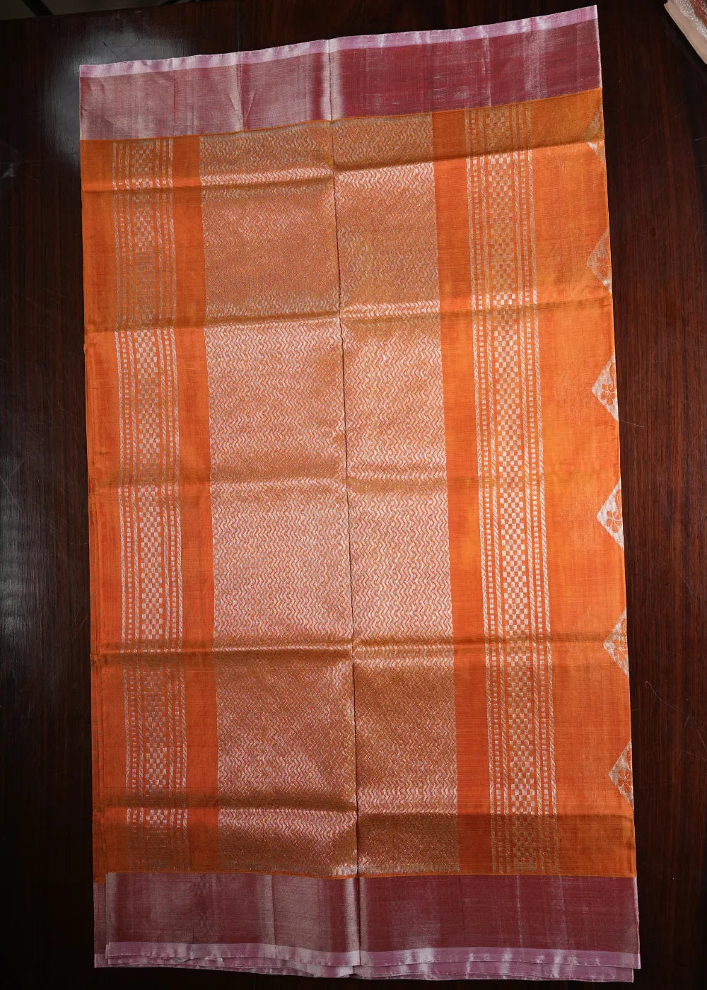 Orange Uppada Silk Saree with Silver Bhutta and Khaddi Border