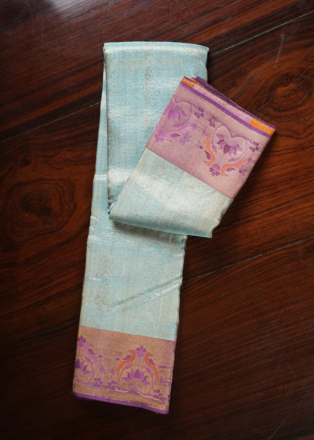Sky Blue Silk Saree with Deep Pink Border