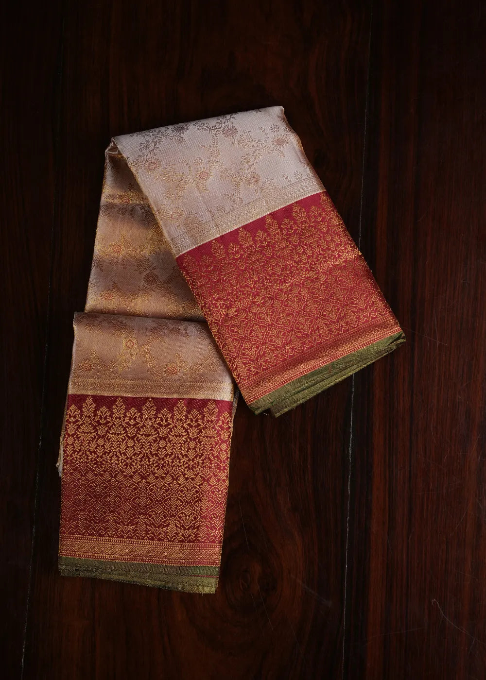 Cream Silk Saree with Red Border