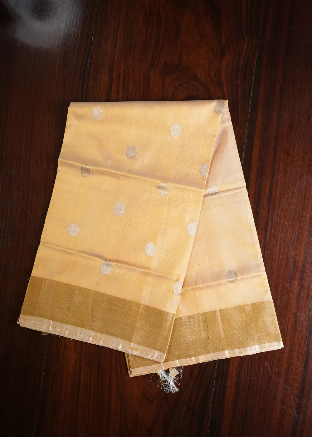 Golden Honey Uppada Silk Saree with Silver Bhutta and Khaddi Border