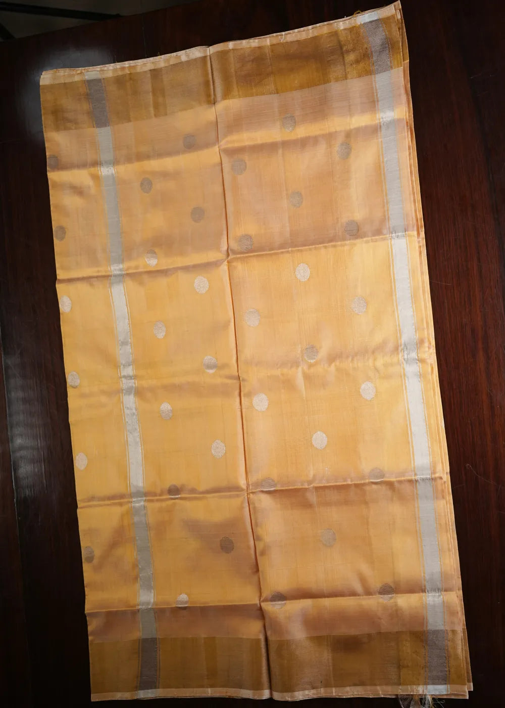 Golden Honey Uppada Silk Saree with Silver Bhutta and Khaddi Border