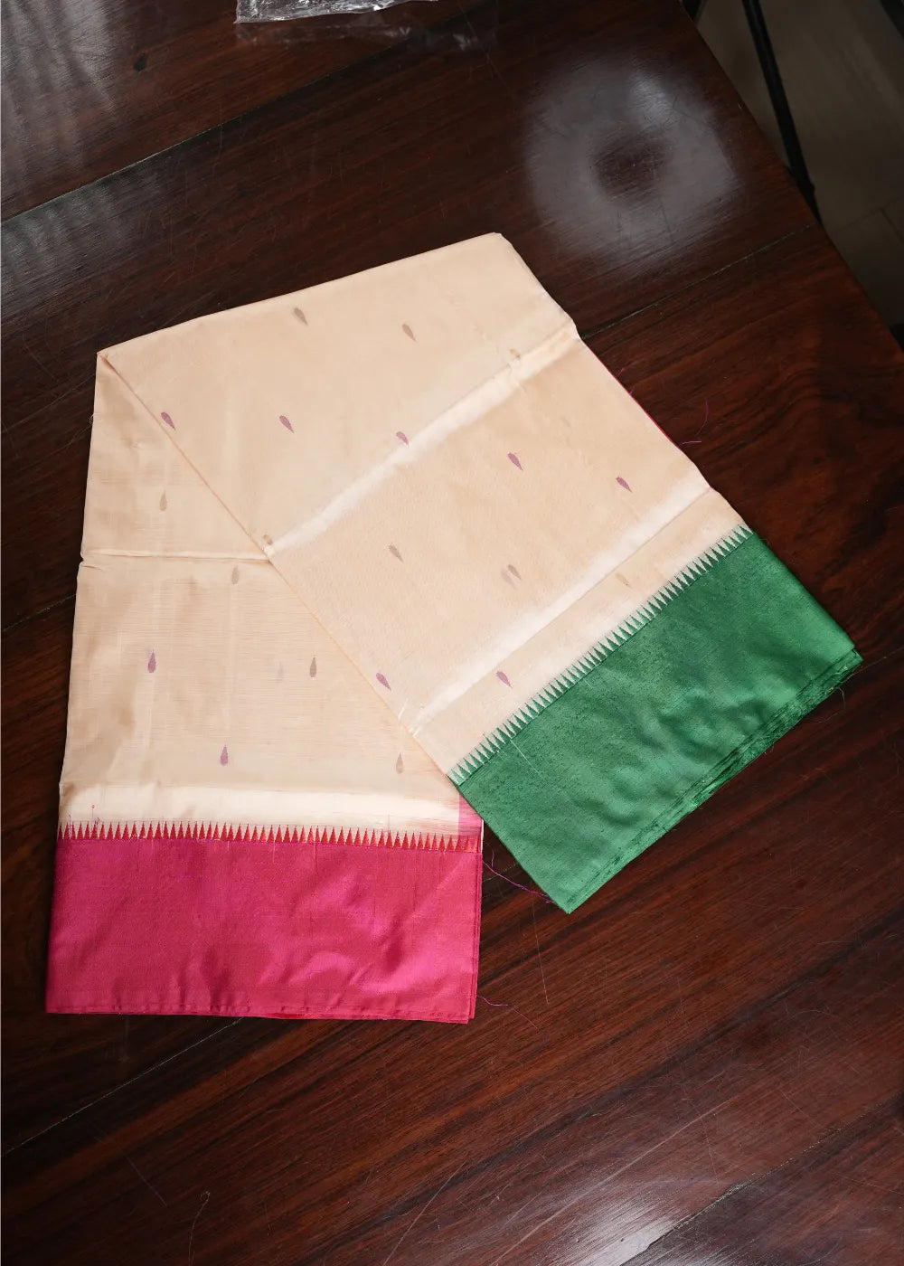 Off White Uppada Silk Saree with Ganga Jamuna Border