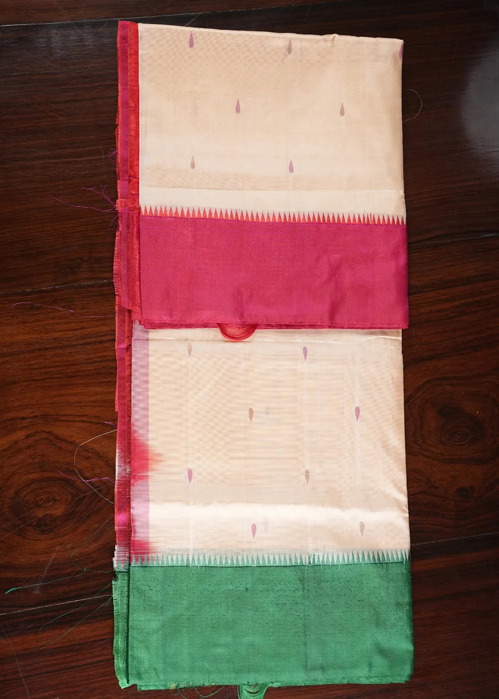 Off White Uppada Silk Saree with Ganga Jamuna Border