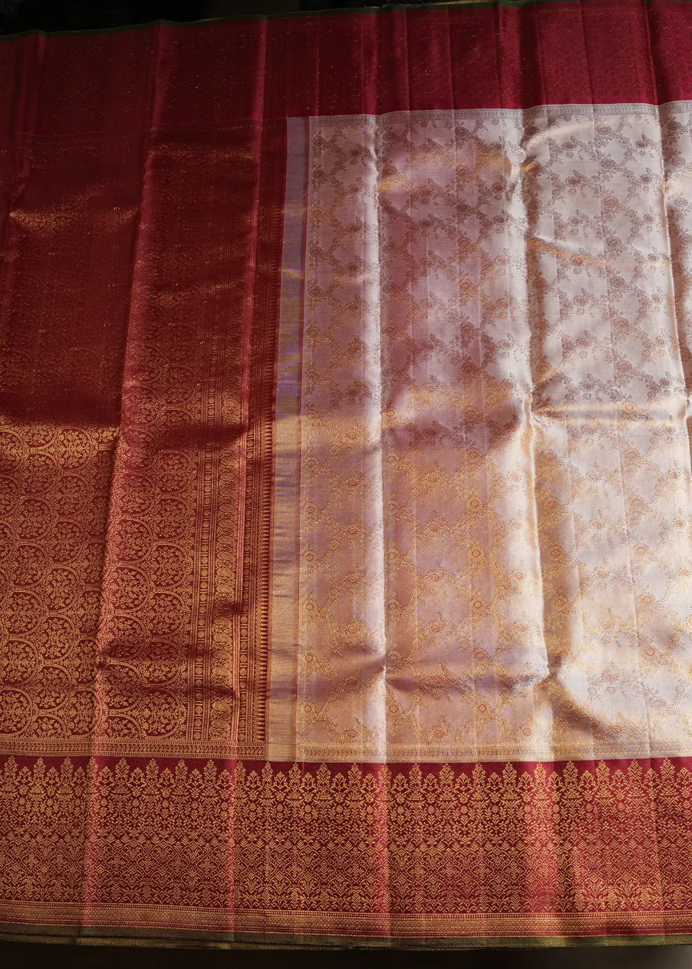 Cream Silk Saree with Red Border