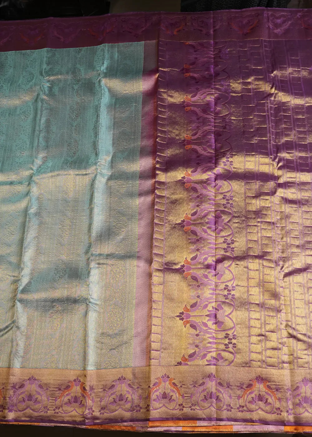 Sky Blue Silk Saree with Deep Pink Border