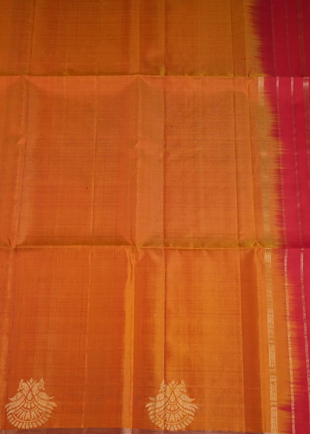 Mustard Yellow Soft Silk Saree with Red Band