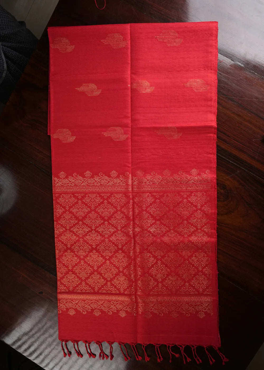 Red Ahimsa Jute Silk Saree