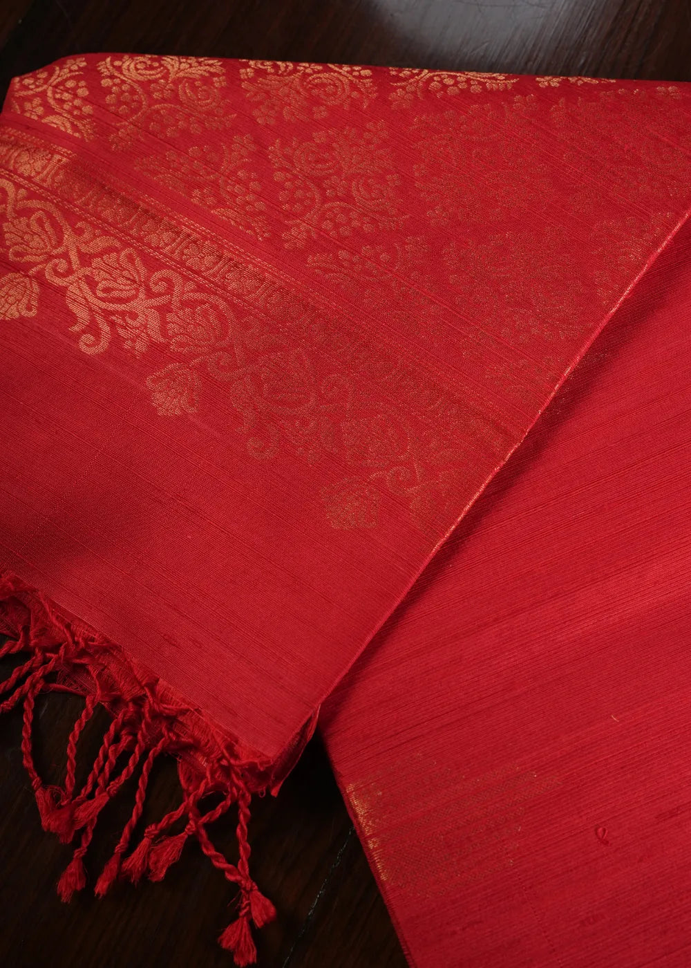 Red Ahimsa Jute Silk Saree