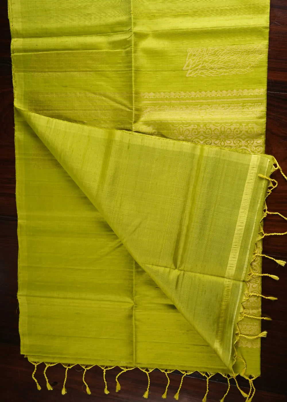 Fluorescent Green Ahimsa Jute Silk Saree