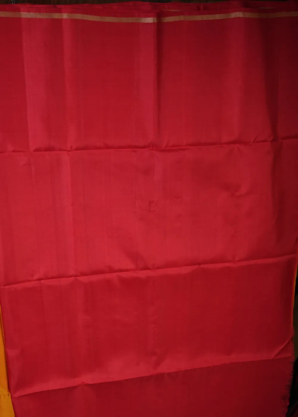 Mustard Yellow Soft Silk Saree with Red Band
