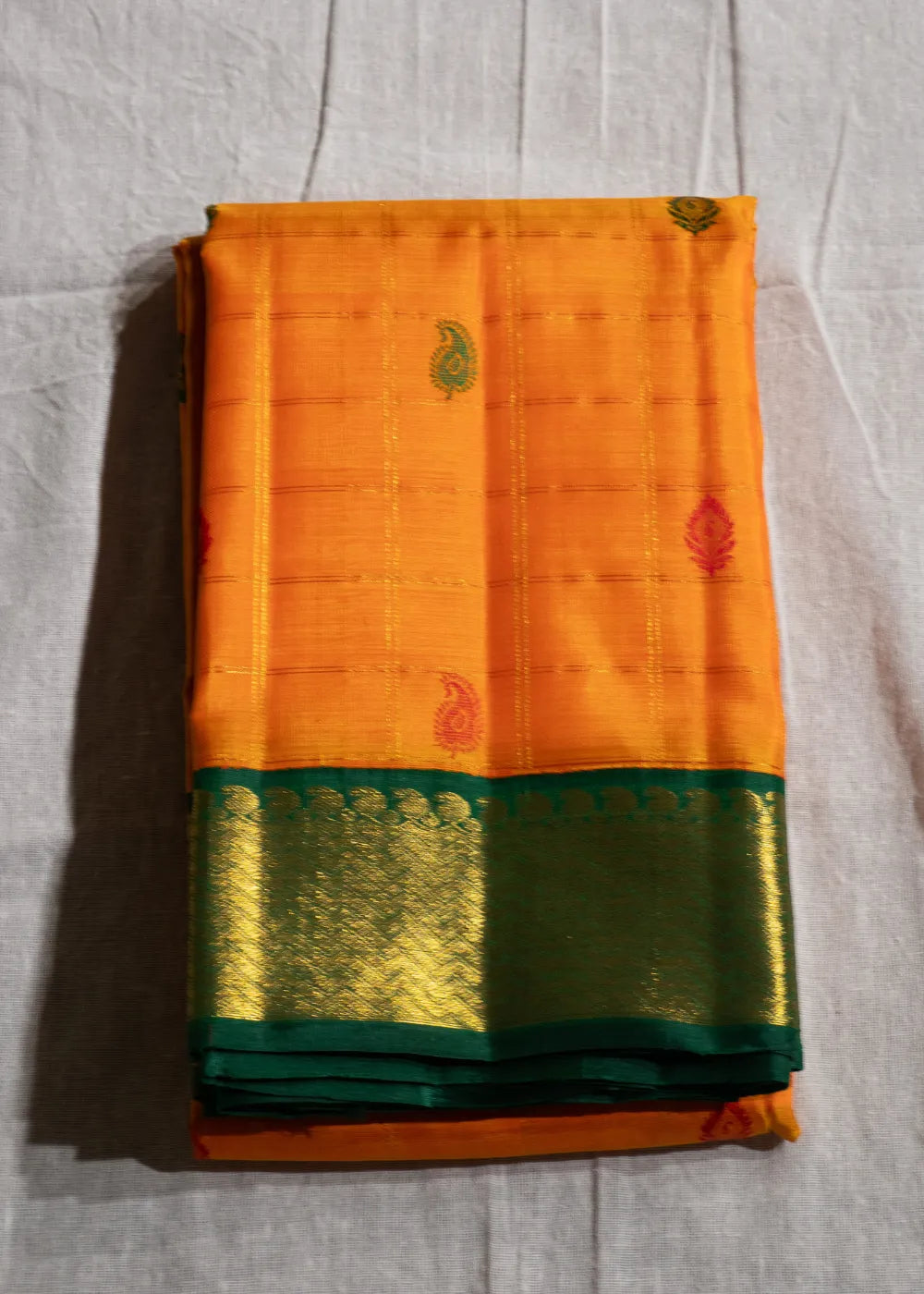 Orange Korvai Silk Saree with Green Border