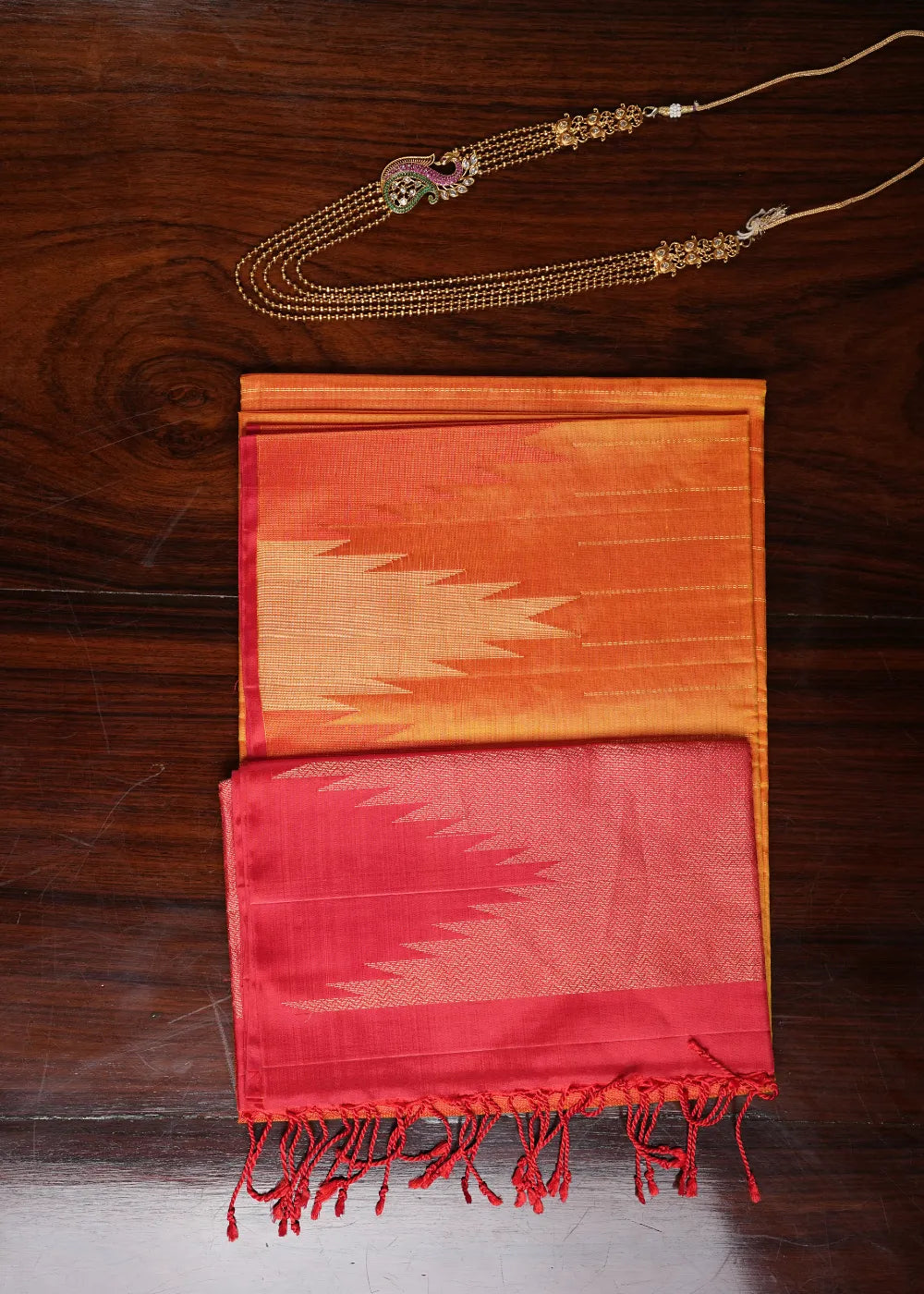 Orange Soft Silk Saree with Gopuram Border