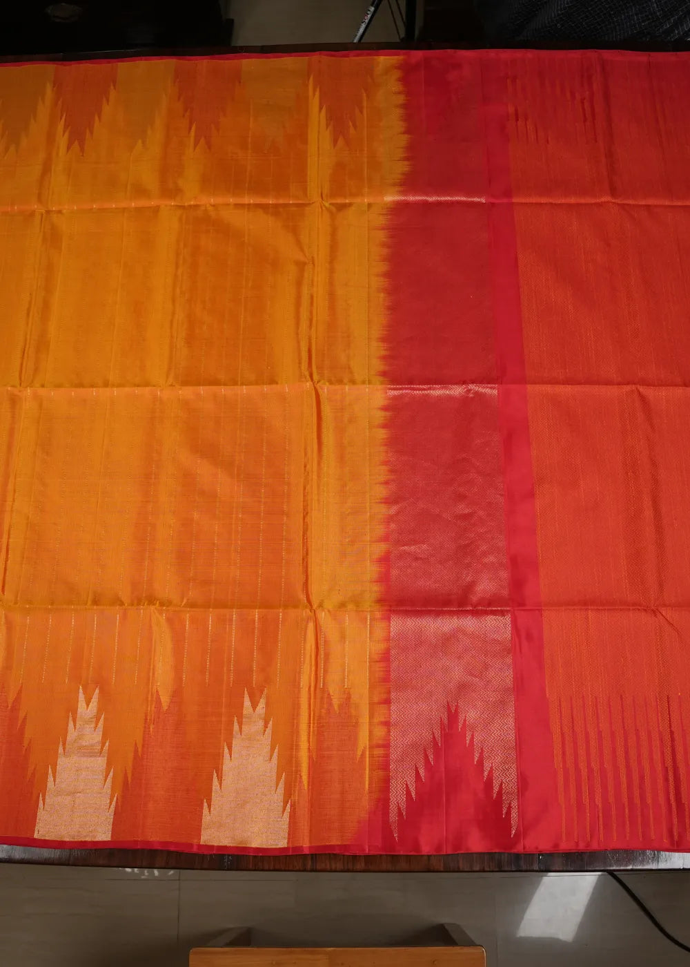 Orange Soft Silk Saree with Gopuram Border