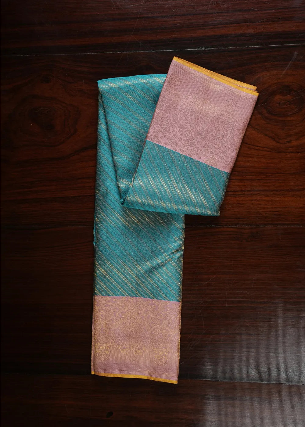 Turquoise Silk Saree with Pink Border