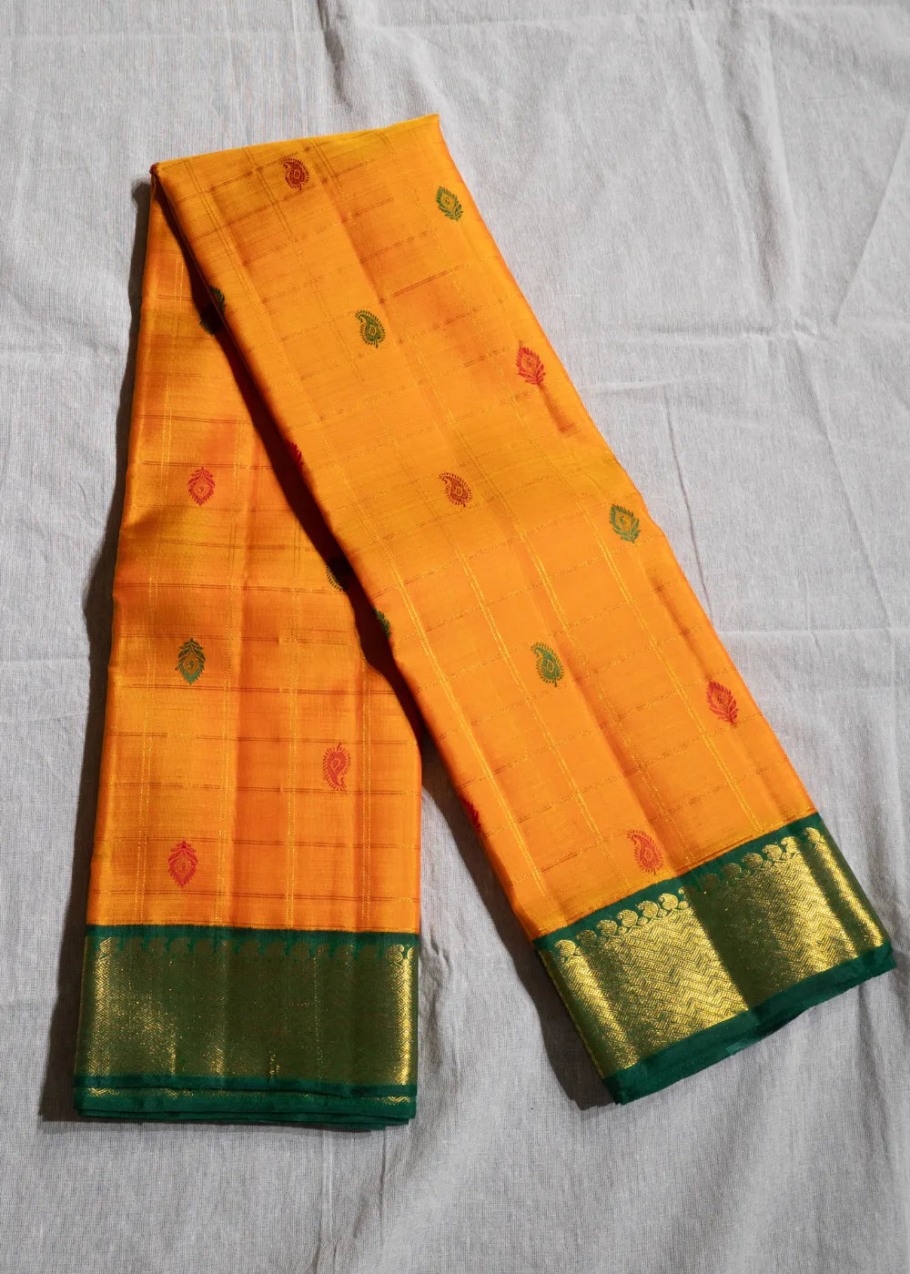 Orange Korvai Silk Saree with Green Border
